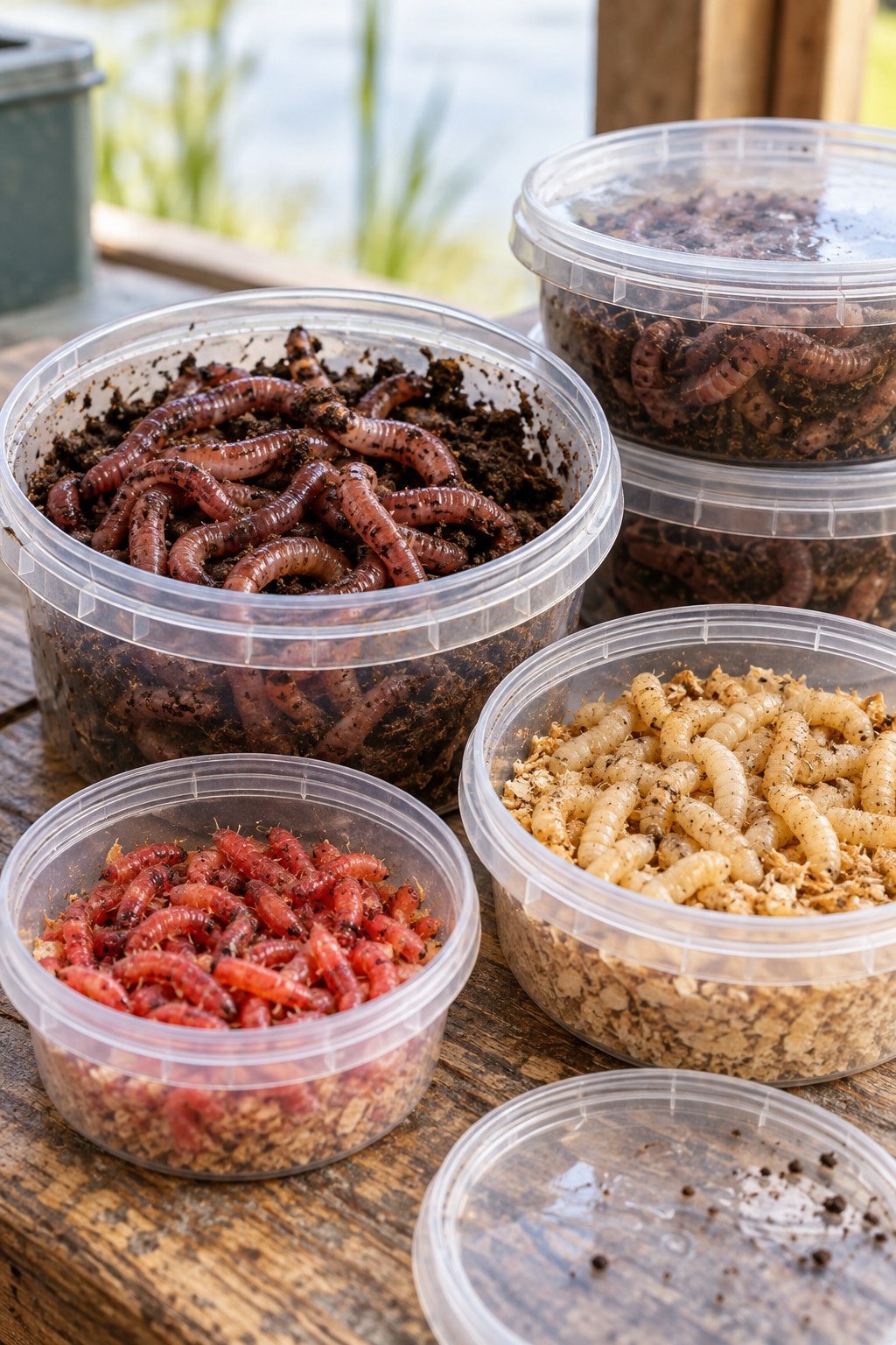 Tubs of worms and maggots