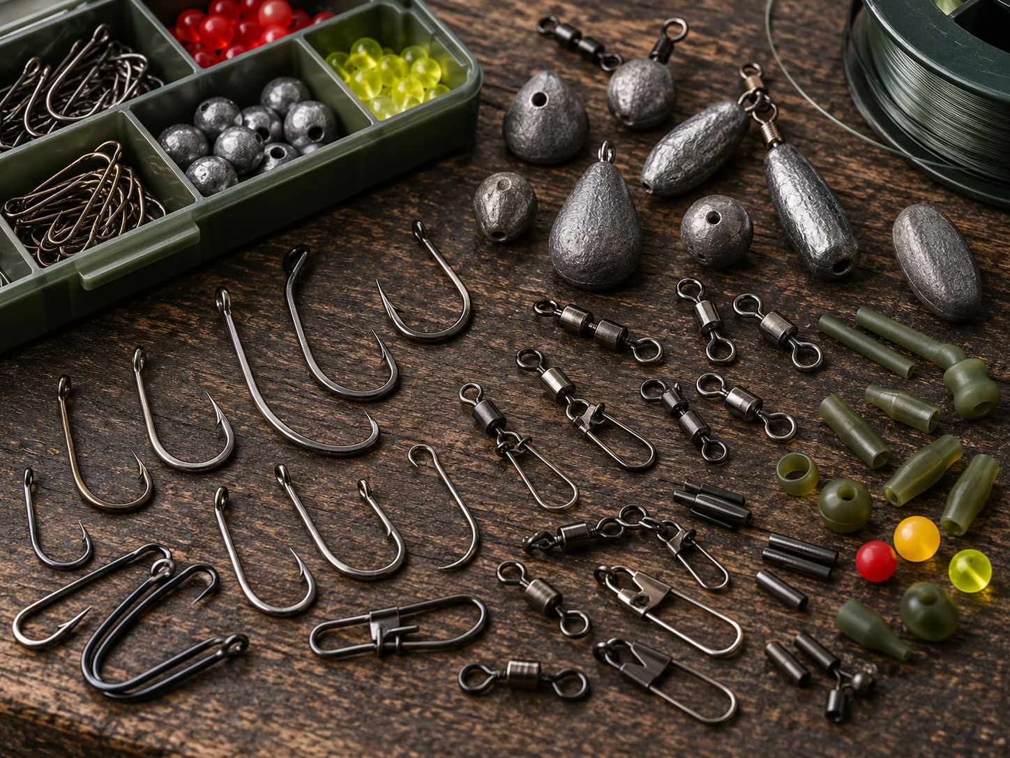 Fishing hooks, weights, swivels and rig components